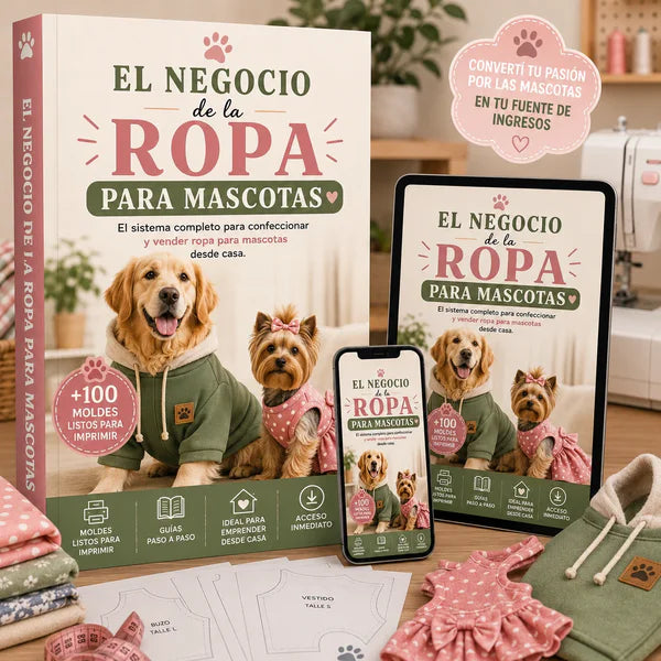 EL NEGOCIO DE LA ROPA PARA MASCOTAS 400 MOLDES + 6 BONOS EXCLUSIVOS DE REGALO + ACCESO DIGITAL INMEDIATO Y ACTUALIZACIONES DE POR VIDA